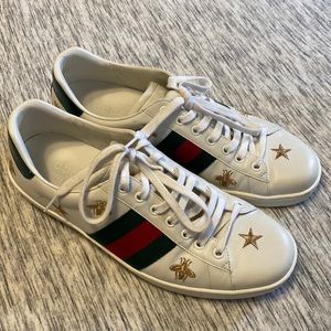 Golden Embroidery white leather Gucci sneakers